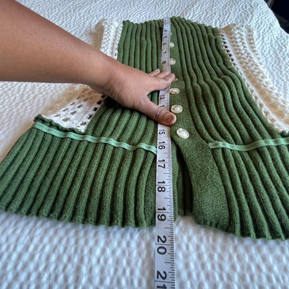 Womens M Olive Green Ribbed Knit Crochet Side Strapless Tube Top Button Front - Picture 6 of 6